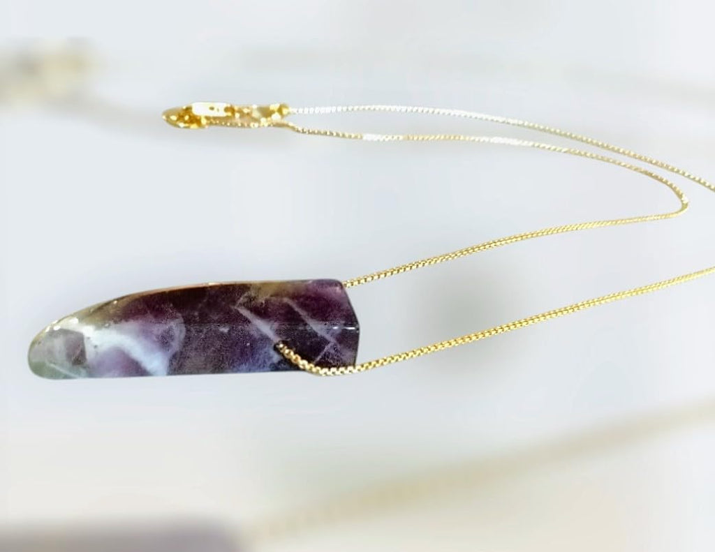 Natural Amethyst Bar 18k Gold Necklace