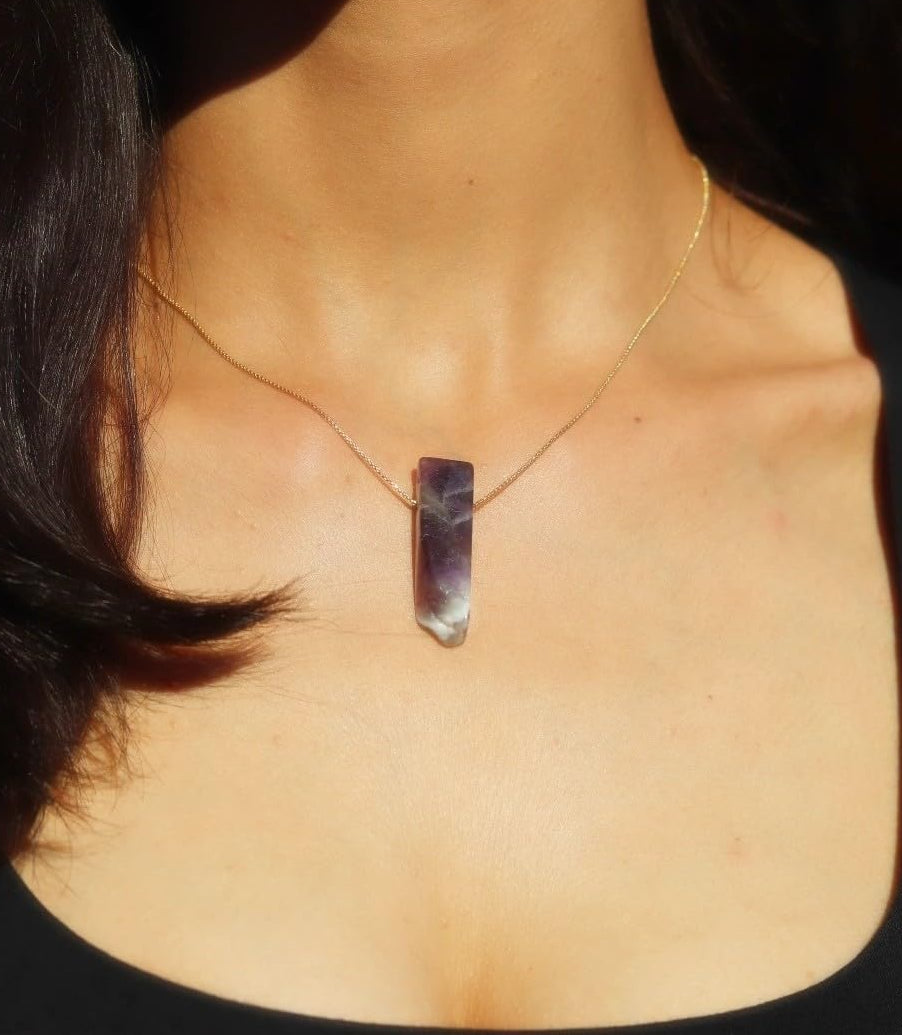 Natural Amethyst Bar 18k Gold Necklace