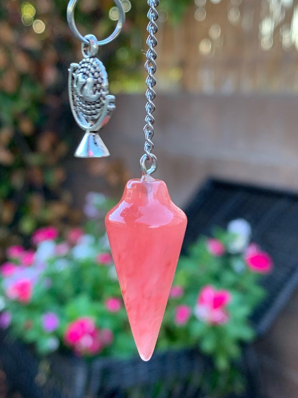 Cherry Quartz Pendulum with Mystery Charm | Bag Charm