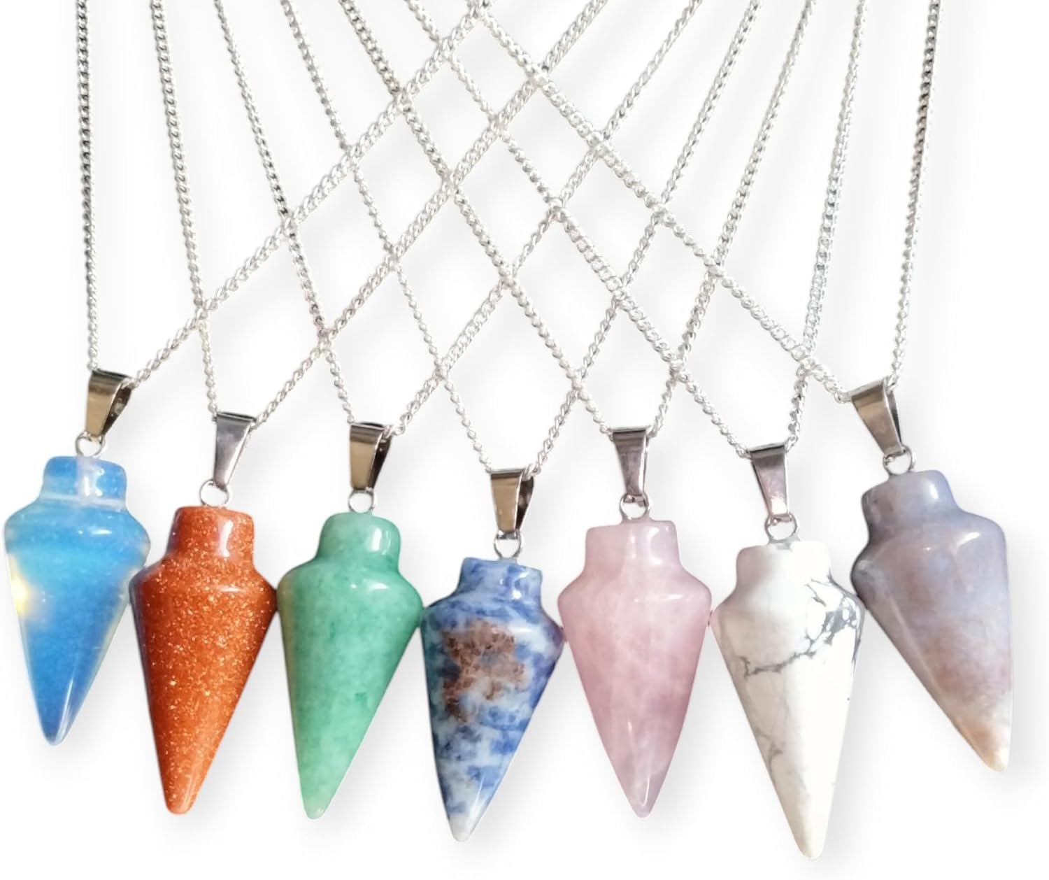 Natural Gemstone Pendulum, Pure 925 Sterling Silver Necklace