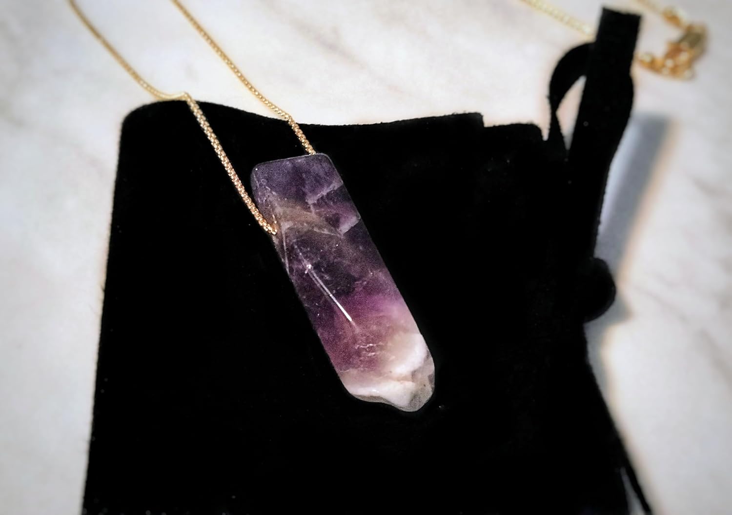 Natural Amethyst Bar 18k Gold Necklace
