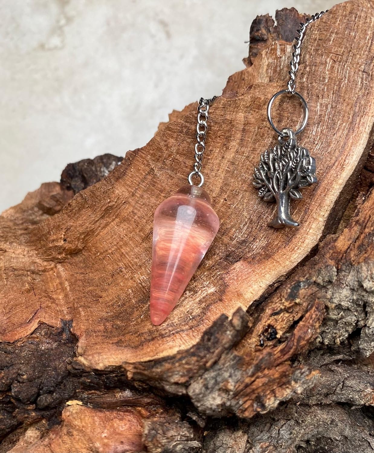 Cherry Quartz Pendulum with Mystery Charm | Bag Charm