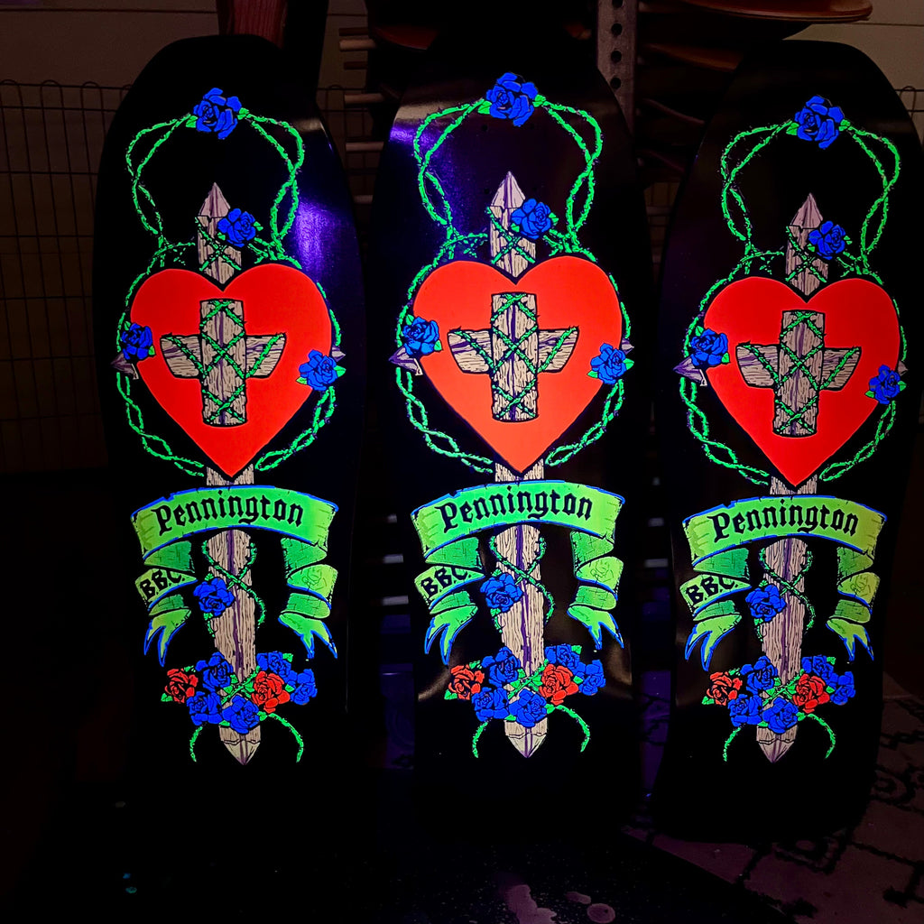Bryan Pennington BBC GLOW-IN-DARK Crucifix HAND-PAINTED, LIMITED-EDITION Deck 10.3" x30.5" (1 of 10)