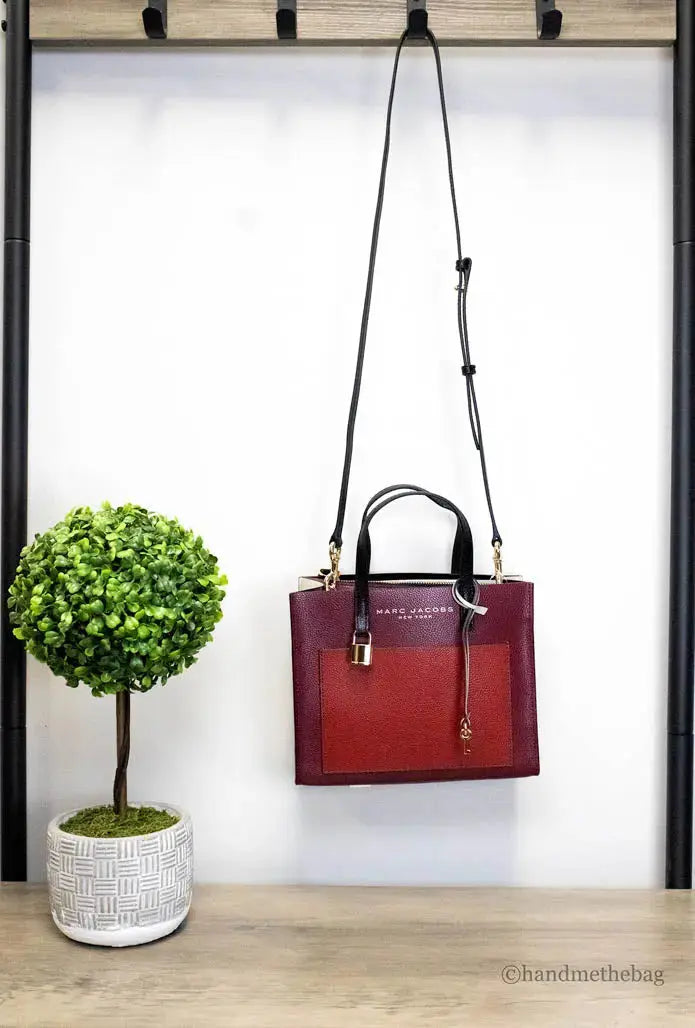 Marc Jacobs Grind Mini Leather Tote – Pomegranate Color block Crossbody Bag