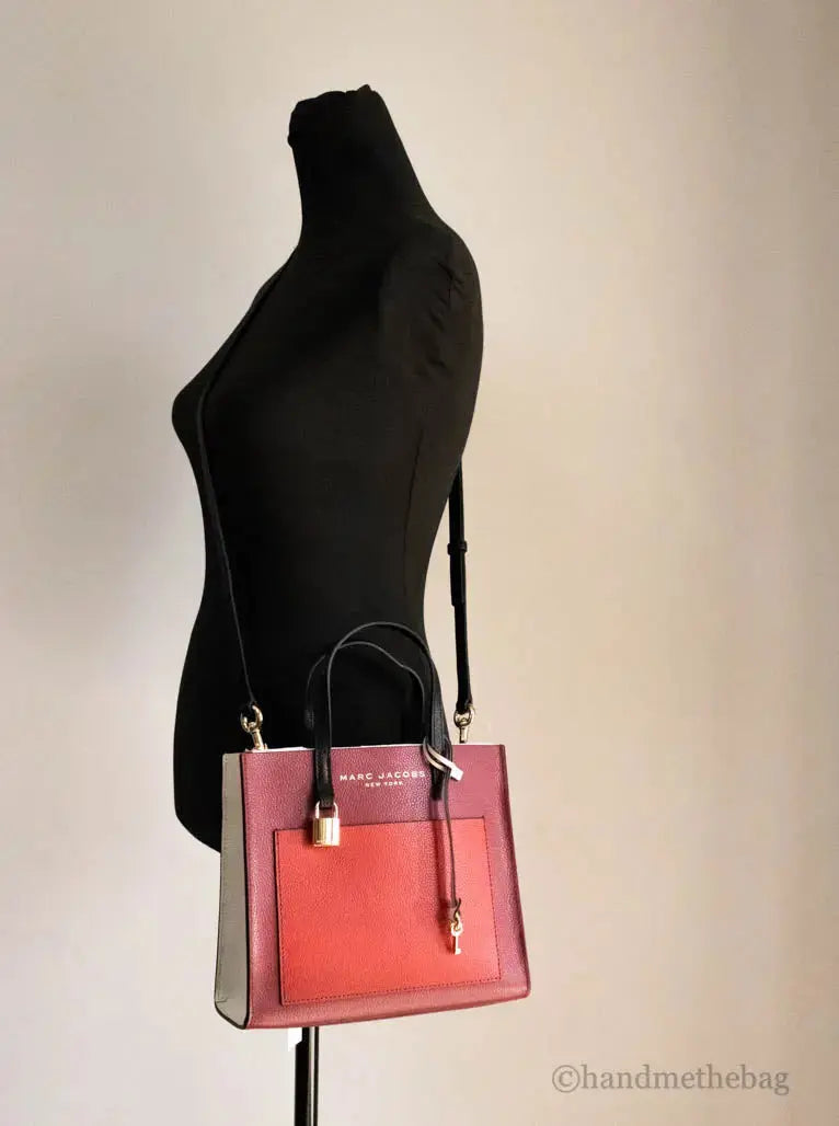 Marc Jacobs Grind Mini Leather Tote – Pomegranate Color block Crossbody Bag